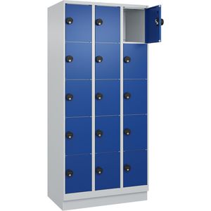 CP-Möbel Schließfachschrank Classic Plus, blau, 15 Fächer, Stahl, 90 x 195cm, mit Zahlenschloss