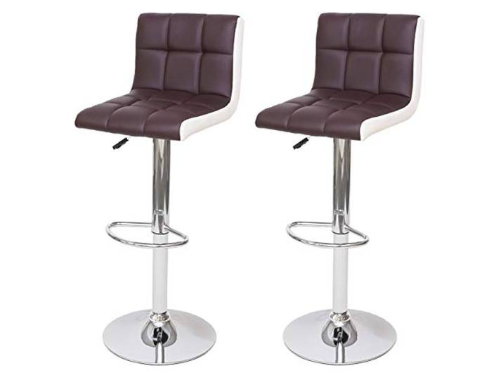 Mendler 2er-Set Barhocker HWC-G87 - Kunstleder braun-weiß, Chromfuß