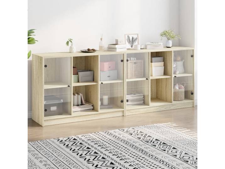 vidaXL Bücherschrank mit Türen Sonoma-Eiche 204x37x75 cm Holzwerkstoff