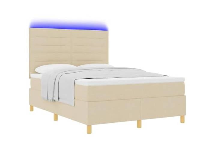 vidaXL LED Boxspringbett mit Matratze Creme 160 x 200 cm Stoff