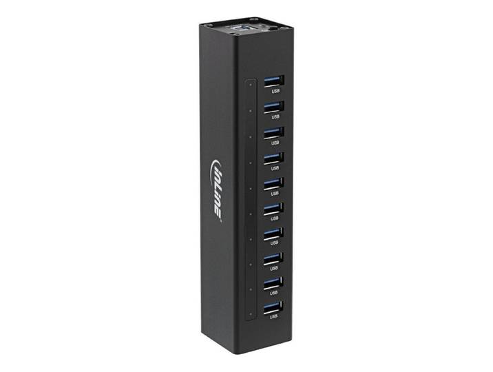 Inline Laptop-Dockingstation USB 3.2 Hub - 10 Port - Aluminiumgehäuse - schwarz - mit 4 A Netzteil