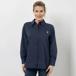 STRANDFEIN Bluse, oversized Hemdblusenkragen Brusttaschenstickerei leger weit