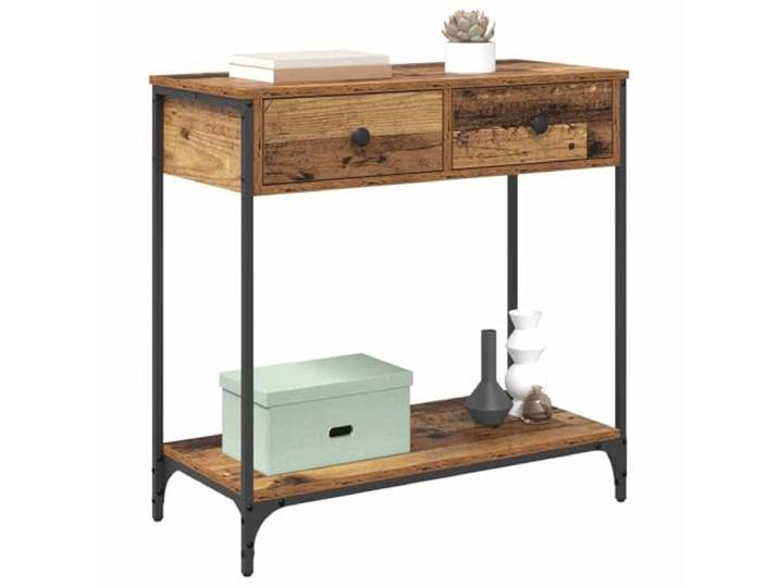 KTHLBRH Konsolentisch mit Schublade Altholz 75 x 34,5 x 75 cm Industrieller Stil, Stahlbeine, verstellbare Füße, 1 Einlegeboden, max. Belastung 60 kg