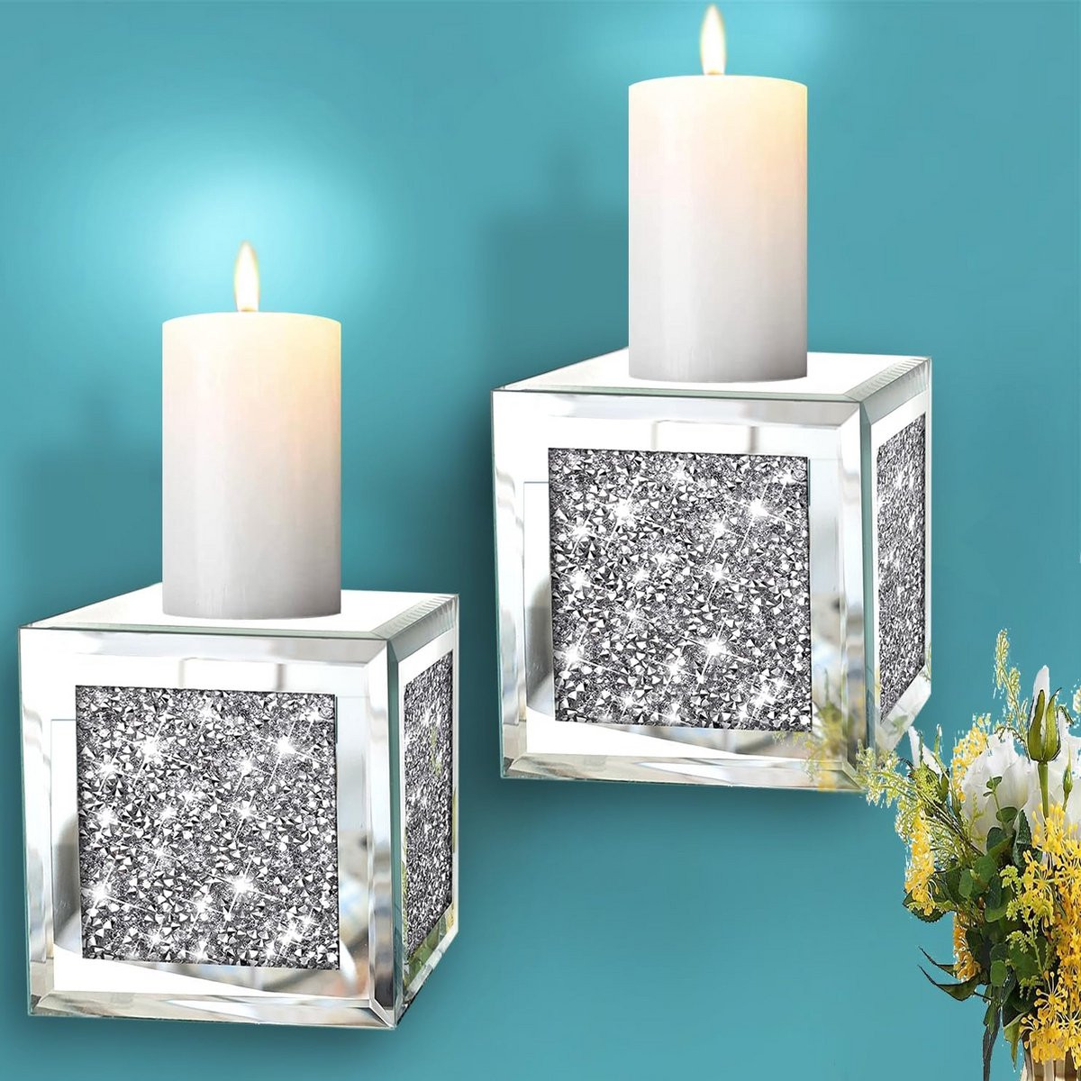 Set van 2 Kristallen Kandelaars voor Wanddecoratie