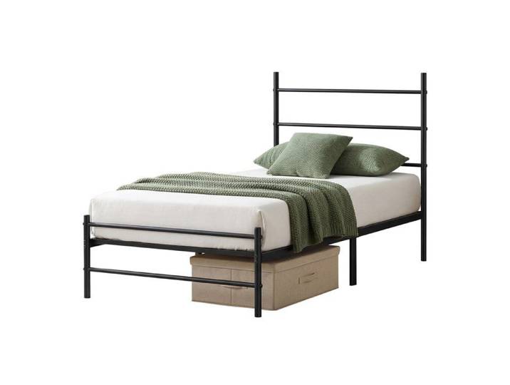 Structure de lit simple en métal convient à matelas de 90x190cm montage facile pour les petits espaces style industriel Noir