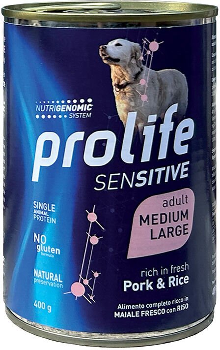 Prolife Cane Sensitive Adulto Medium&large Maiale & Riso Lattina 400 Gr
