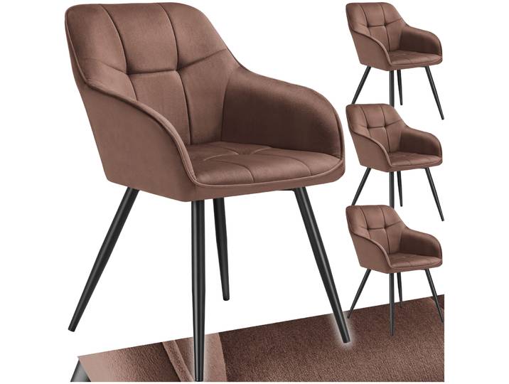 Stuhl Marilyn, Samtoptik, gesteppt - braun/schwarz, 4er Set
