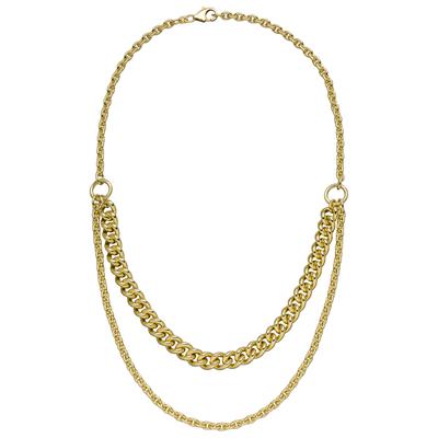 Kette ohne Anhänger JOBO "Mixed Chain 2-reihig", gold (goldfarben), Halsketten, Damen, Silber 925 (Sterlingsilber), L: 45, 925 Silber vergoldet 45 cm
