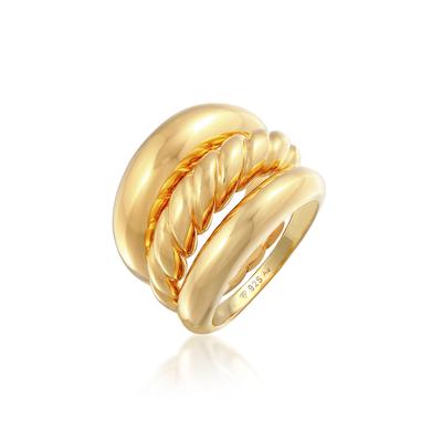 Ring-Set ELLI PREMIUM "Ring Bandring Twisted Gedreht Set 925 Silber" Gr. 58, gold, Fingerringe, Damen, 58, ohne Stein, Silber 925 (Sterlingsilber)