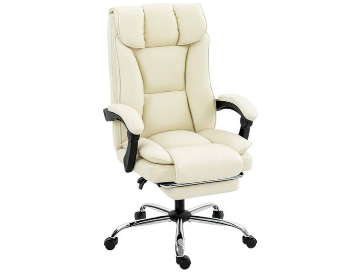Homcom Bürostuhl Ergonomischer Schreibtischstuhl mit Verstellbar Rückenlehne Beige, Kunststoff, 66x121x72 cm, Büromöbel, Bürostühle, Chefsessel