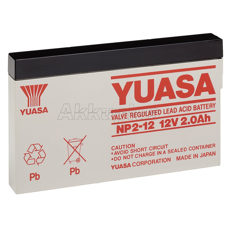 Yuasa NP2-12 VRLA loodaccu 12V zwart wit