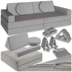 tectake® Spielsofa, 8-teilig, flexible Anordnung, Leinenbezüge, abnehmbar und waschbar, stapelbar