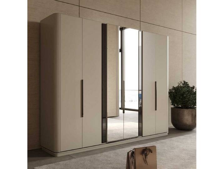 Xlmoebel Kleiderschrank XLMOEBEL Kleiderschrank Holz und Glas in Beige (Kleiderschrank, 1-St., Kleiderschrank) Made in Europa