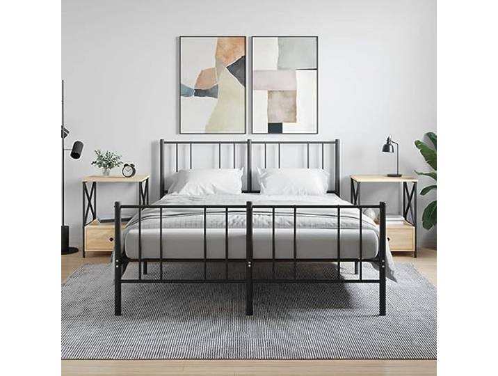 HEFZGDB Nachttische 2 STK. Sonoma-Eiche 50x41x65 cm Holzwerkstoff mit Eisenrahmen und verstellbaren Füßen für Stauraum und Stabilität im industriellen Stil