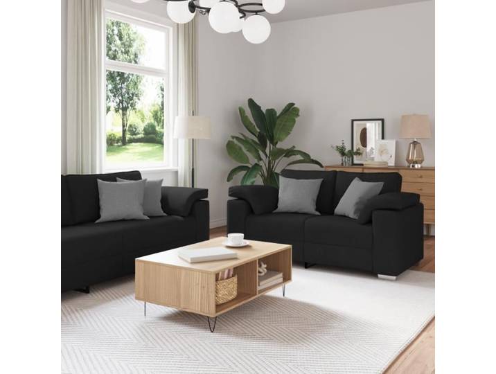 Ensemble de canapé 3 pièces avec coussins en tissu noir