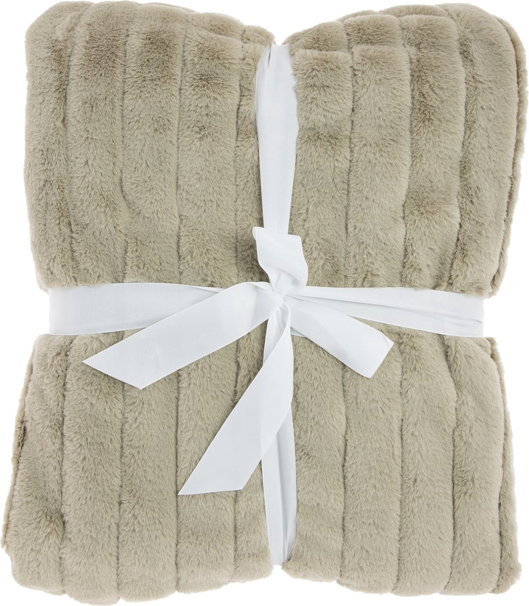 Unique Living Vent du Sud bedsprei - Fake fur bont met rib - Natuurlijk taupe - 220 x 240 cm