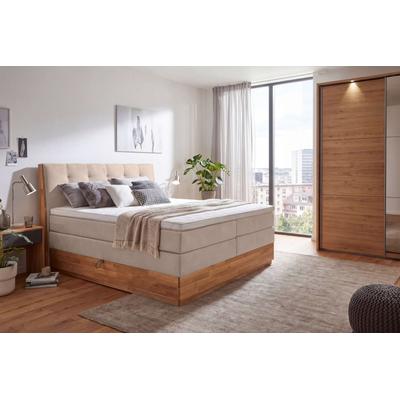 Boxspringbett OTTO HOME "Alleea, Doppelbett, Polsterbett, Federkernbett, Komforbett, 160/180 cm", beige (hellbraun), B:185cm L:210cm, 100% PES, Komplettbetten, inkl. Topper, zwei Bettkästen, Taschen-Federkernmatratze, Härtegrad 3