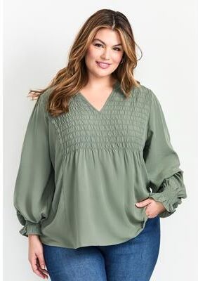 Plus Size Women's Marcie Shirred Detail Blouse by Avenue in Olive (Size 20)