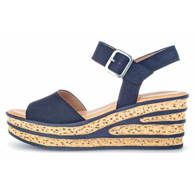 Keilsandalette GABOR, Damen, Gr. 40, blau (dunkelblau), Ziegenveloursleder, Schuhe, Sommerschuh, Sandale, Keilabsatz, mit auffällliger Absatzgestaltung