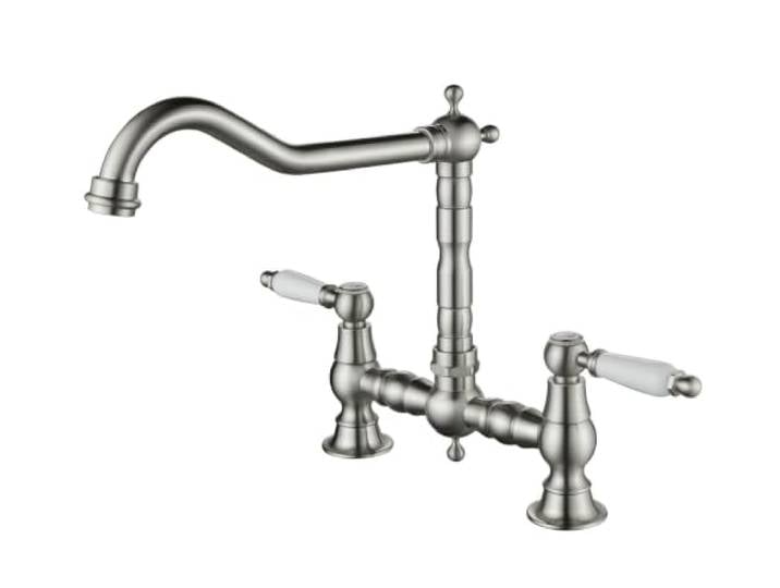Küchenarmatur nostalgisch Edelstahl mit weißem Griff Heritage Aquanello