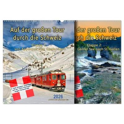 Auf der großen Tour durch die Schweiz, Etappe 1, Appenzell zum Genfer See (Wandkalender 2026 DIN A2 quer), CALVENDO Monatskalender