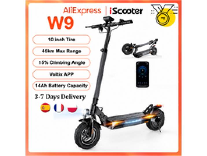 iScooter W9 Elektrische Scooter 10 inch 48V14Ah 35-45km Bereik 45km/u Max Snelheid Offroad Banden Achterwielaandrijving Dubbele Schijfremmen EScooter