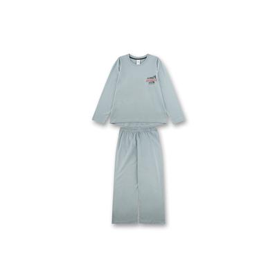 Schlafanzug SANETTA "Pyjama Pyjama long uni", Mädchen, Gr. 140, grün (hellgrün), Obermaterial: 100% Baumwolle CO., Homewear-Sets Schlafanzug