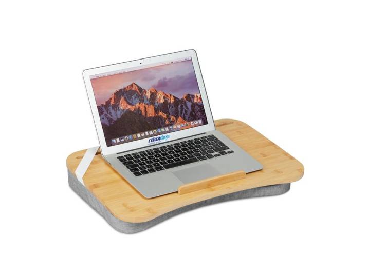 Relaxdays Graues Laptopkissen mit Bambusablage