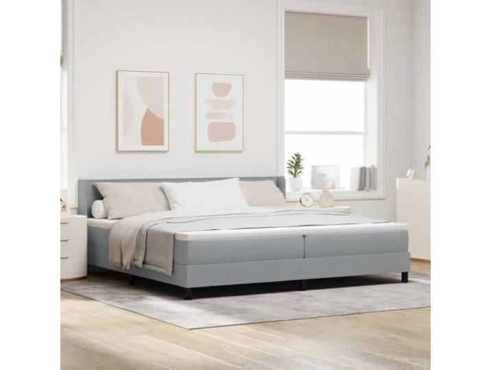 Boxspringbett mit Matratze Modernes Design Kiefernholz Hellgrau 200 x 200 Boxspringbett mit Matratze Hellgrau 200x200 cm Polyester Komfort-Bett mit verstellbarem Kopfteil und Taschenfederkern