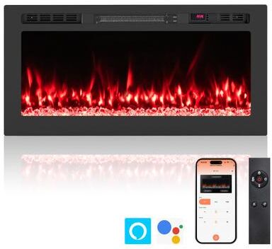 Costway Smart WiFi Electric Fireplace Wall Mounted & Recessed 750W/1500W Heater-36 Inch