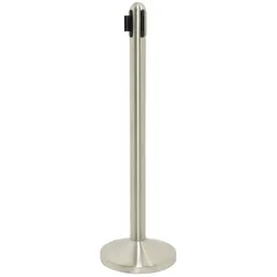 Securit® Empfangspfosten mit Rückzugsmechanismus – Chrom – Nylonband 200cm Grau – Set Fuß + Sockel