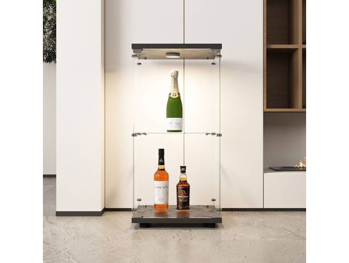 Vitrine en verre à porte vitrine de salon avec led et étagère bibliothèque sur pied pour salon chambre bureau noir