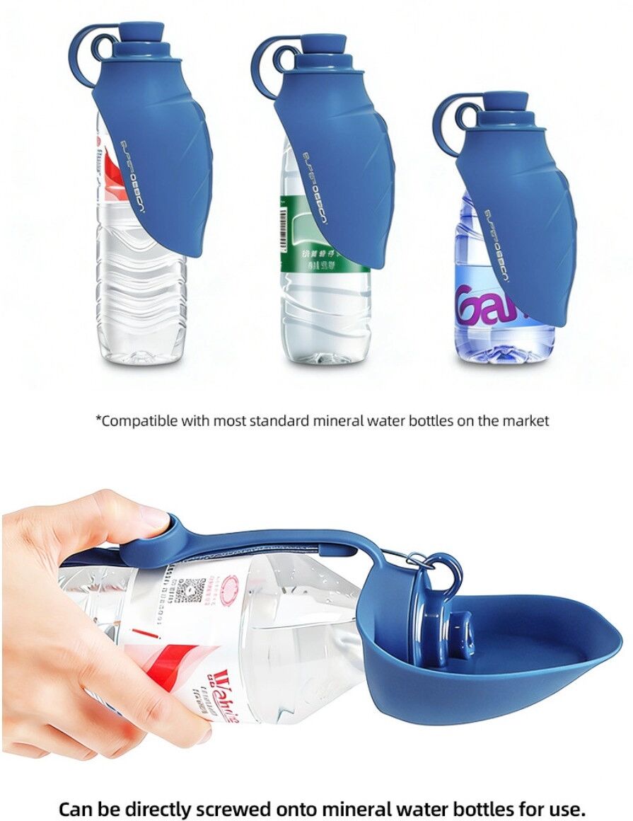 INF Faltbare Blatt-Wasserflasche – Tragbarer zusammenklappbarer PP-Reisebecher 300ml mit Schraubaufsatz und Trageband Blau