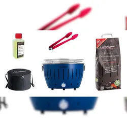 LotusGrill S Small Kompakt Starter-Set Tiefblau der raucharme Holzkohlegrill mit 2,5 kg Buchenholzkohle, 200 ml Brennpaste,1x Zange (Farbe nach Vorrat