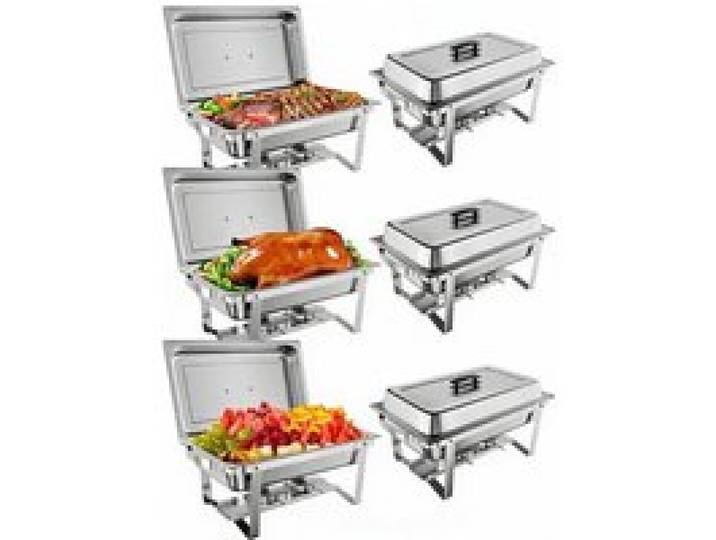 KOIOPLIE Lot 6 Chafing Dish Rectangulaires 9L Inox - Réchaud Buffet avec Bac à Eau et Couvercle - Traiteur/Mariage/Banquet - Argent