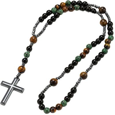 Kette mit Anhänger FIRETTI "Schmuck Geschenk Edelstahl Halsschmuck Halskette Edelstein Kreuz", silber (silberfarben, braun, grün, schwarz, silberfarben), Halsketten, Damen, Edelstahl, L: 73, Made in Germany - Glasstein, Hämatit, Tigerauge, Türkis...
