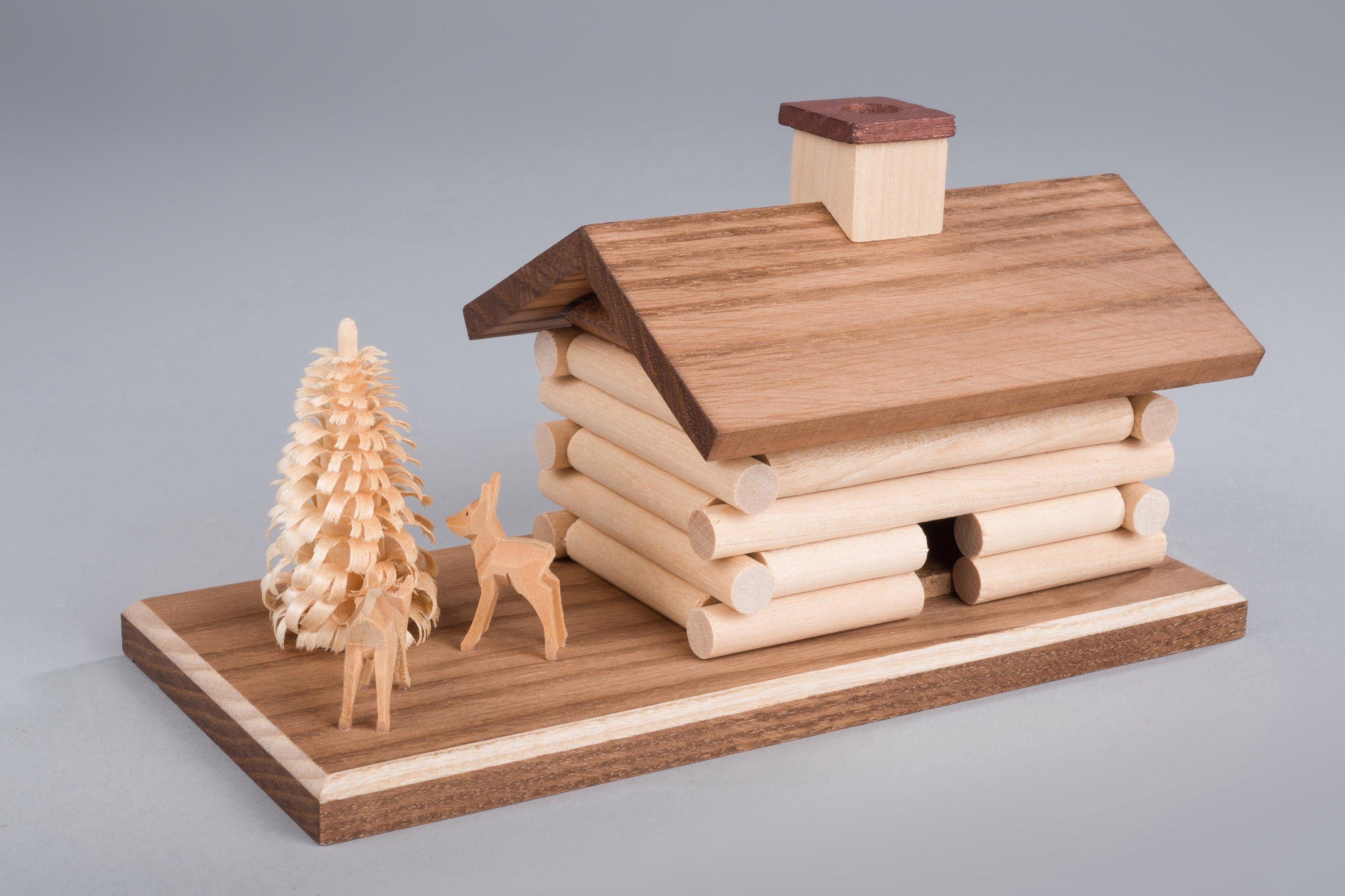 Räucherhaus ALBIN PREISSLER "Blockhütte mit Schornstein, Handwerkskunst aus dem Erzgebirge", beige (natur), H:8,5cm L:17cm T:7,5cm, Massivholz, Räucherdeko, Räucherhaus, Weihnachtsdeko aus Ahorn natur Einheitsgröße