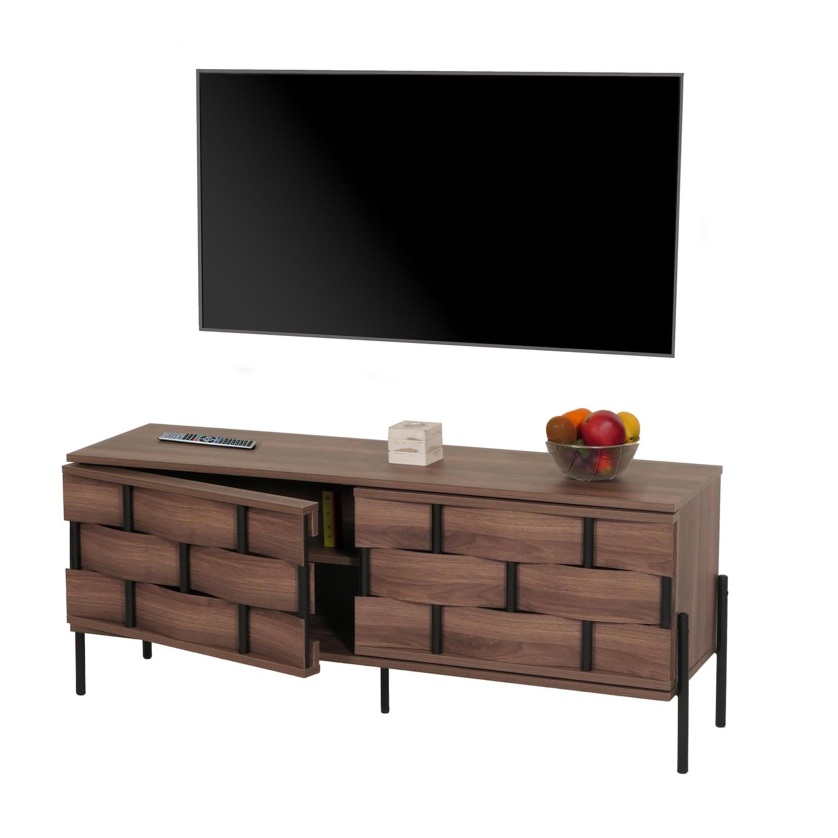 TV-Rack MCW-M44, Fernsehtisch Lowboard TV-Schrank Kommode, Staufächer, 3D-Flecht-Design Push-to-open Türen 120cm, braun