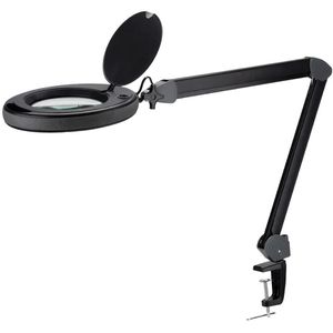 Lumeno Lupenleuchte 8515, 152 mm Glaslinse, dimmbar, LED, 2,25x Vergrößerung (5 Dioptrien), schwarz, mit Tischklemme