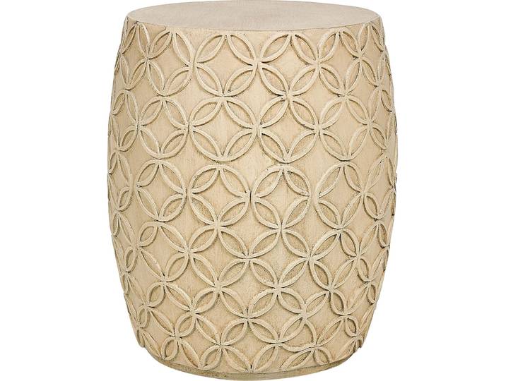 BELIANI Beistelltisch Hellbeige Leichtbeton und Glasfaser Rund ⌀ 33 cm Struktirierte Optik Modern Boho Outdoor Couchtisch Wohnzimmer Ausstattung Möbel