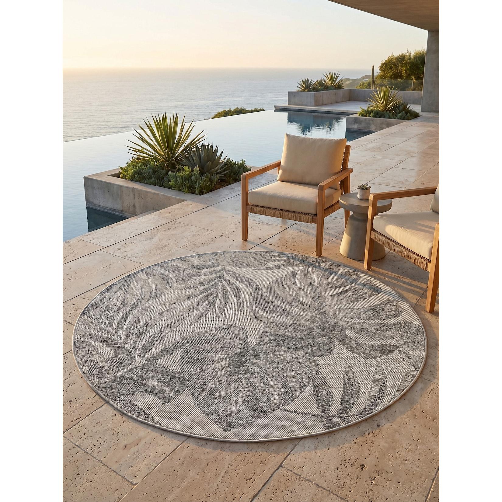 Outdoor-Teppich Tropische Blätter Grau 200x200 cm Wetterfest