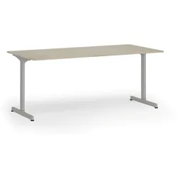 Bürotisch PRIMO BETA, 180x90 cm, graues Metallgestell, Eiche natur