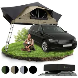 Juskys Autodachzelt Lago 140 x 240 cm - LED-Beleuchtung & Leiter - Schwarz / Khaki