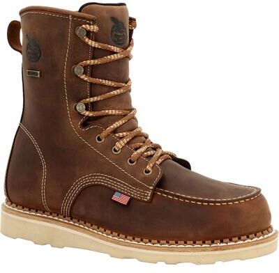 "Georgia Boot USA Wedge 8"" Waterproof Boot - Mens 10 Brown Boot Medium"