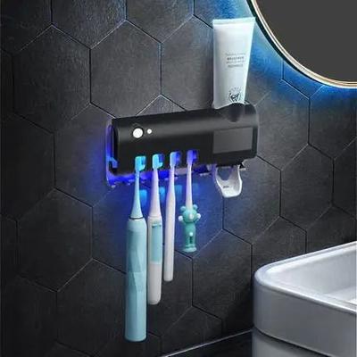 Uplift Picks Automatic Toothbrush Holder With Toothpaste Dispenser USB Rechargeable Wall Mounted Organizer black