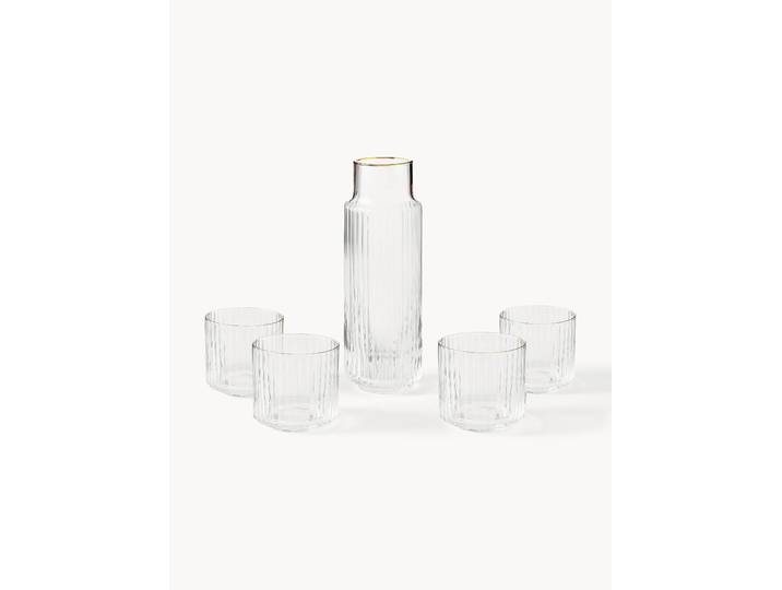 Carafe avec verres à eau soufflés bouche Aleo, 5 pièces