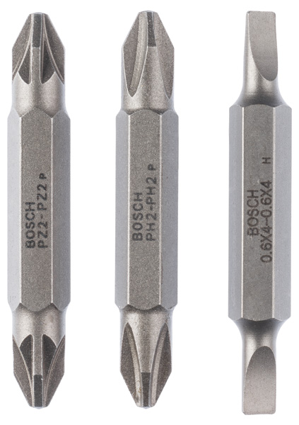 Bosch Doppelklingenbit-Set, 3-teilig, S0,6x4,0, S0,6x4,0, PH2, PH2, PZ2, PZ2, 45 mm 2607001744