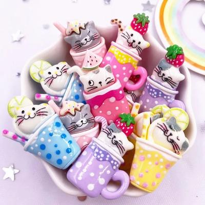 Inspired Finds 10PCS Kawaii Cartoon Cat Flatback Resin Charms For DIY Crafts And Decor rainbow Kitty Drinks