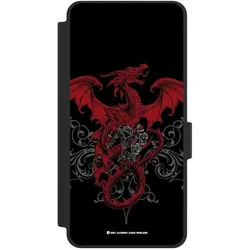 Nivocase Klapphülle für Samsung Galaxy S26 Handyhülle aus Kunst Leder NIVOflip schwarz Drache Gothic Rot (Samsung Galaxy S26), Smartphone Hülle, Rot, Schwarz