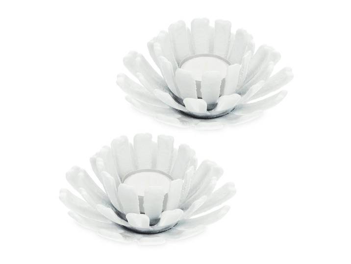 Relaxdays Teelichthalter Weiß 2er-Set Blume Gusseisen 6x13,5 cm, Metall, 6 cm, Dekoration, Kerzen & Kerzenhalter, Teelichthalter
